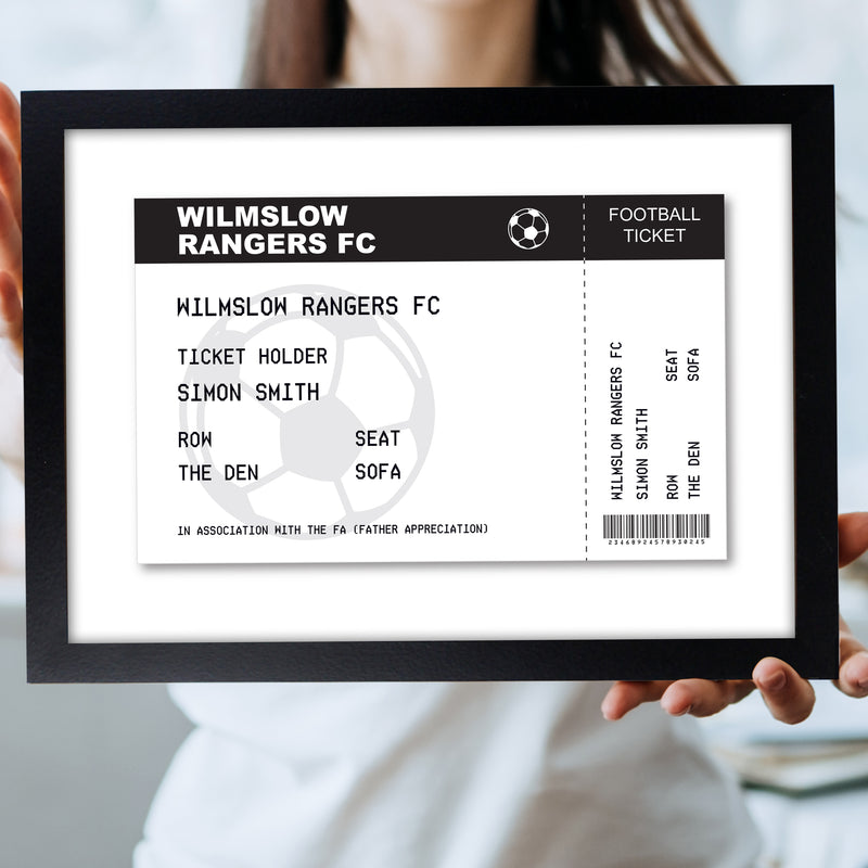 Personalised Football Ticket A4 Black Framed Print by Really Cool Gifts