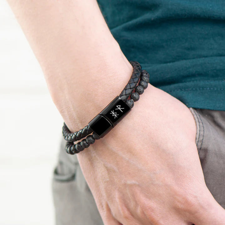 Personalised Men’s Black Rune Duo Bracelet
