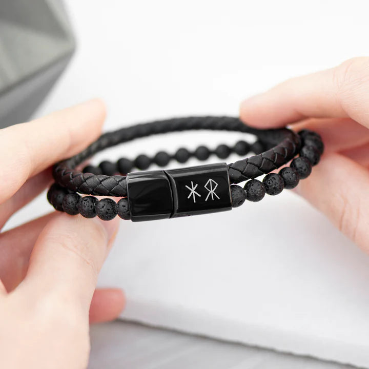 Personalised Men’s Black Rune Duo Bracelet