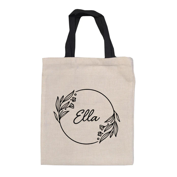 Personalised Monochrome Wreath Linen Tote Bag