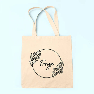 Personalised Monochrome Wreath Linen Tote Bag