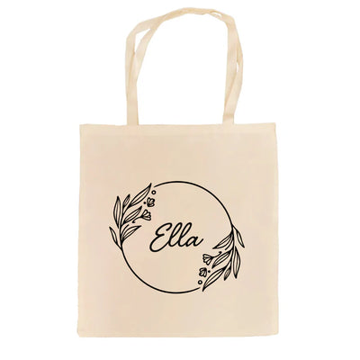 Personalised Monochrome Wreath Linen Tote Bag