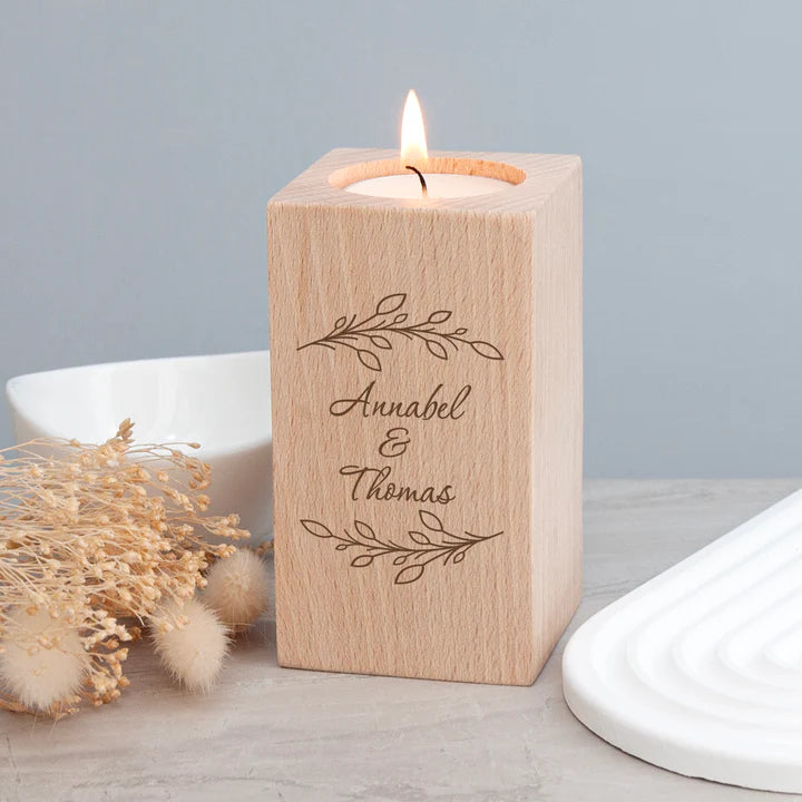 Personalised Wreath Wooden Tealight Holder