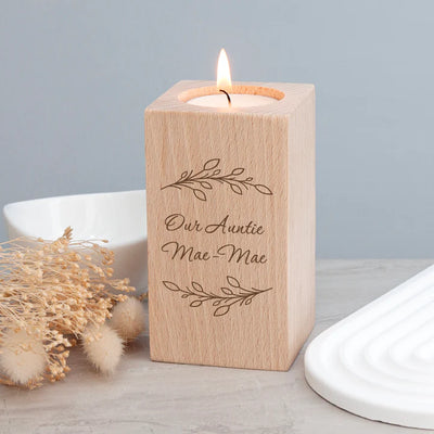 Personalised Wreath Wooden Tealight Holder