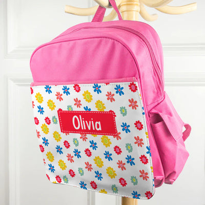 Personalised Girl's Patterned Pink Rucksack