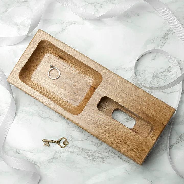 Personalised Oak Tech Holder