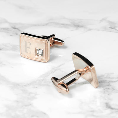 PERSONALISED ROSE GOLD PLATED CUFFLINKS WITH CRYSTAL