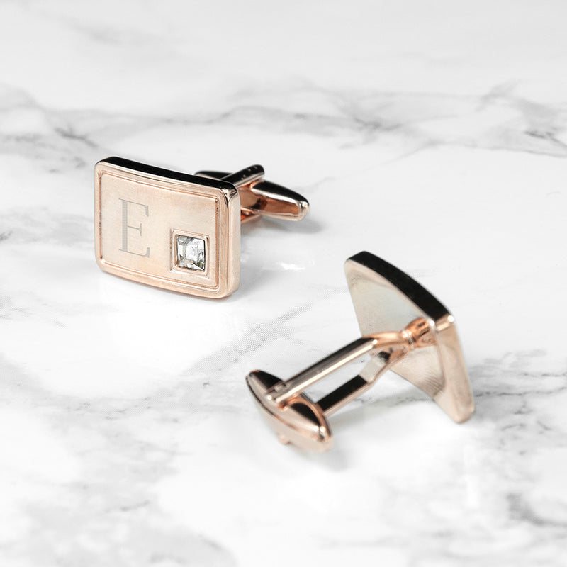 PERSONALISED ROSE GOLD PLATED CUFFLINKS WITH CRYSTAL