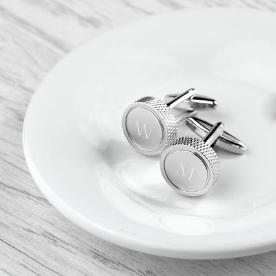 PERSONALISED ROUND RHODIUM PLATED CUFFLINKS