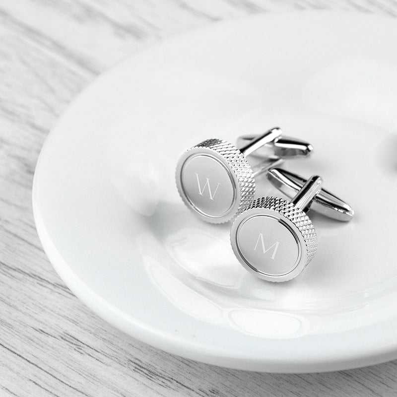 PERSONALISED ROUND RHODIUM PLATED CUFFLINKS