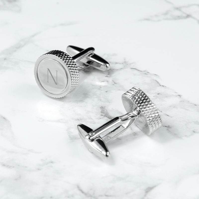 PERSONALISED ROUND RHODIUM PLATED CUFFLINKS