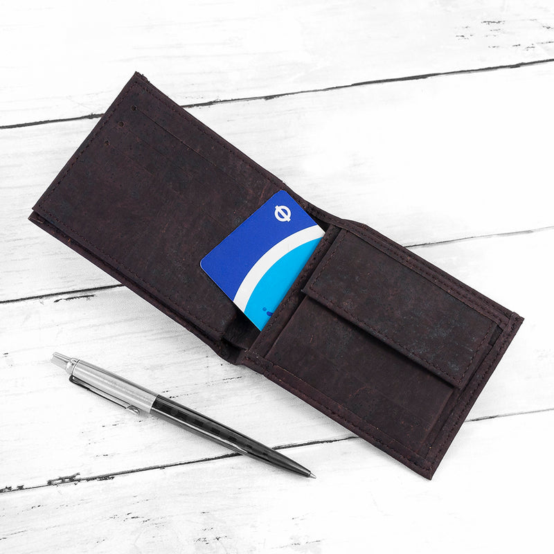 PERSONALISED DARK BROWN VEGAN LEATHER CORK WALLET