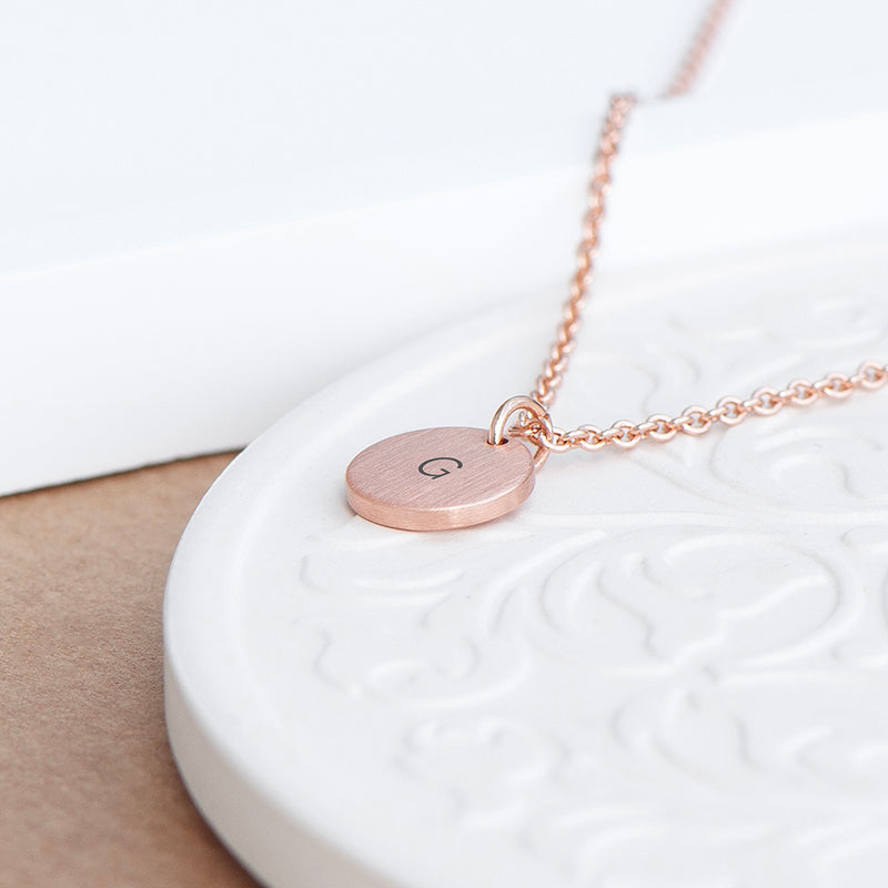 Monogrammed Rose Gold Round Tag Necklace