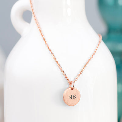Monogrammed Rose Gold Round Tag Necklace
