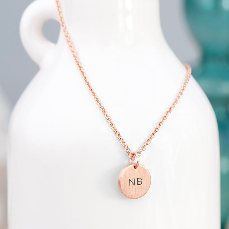 Monogrammed Rose Gold Round Tag Necklace