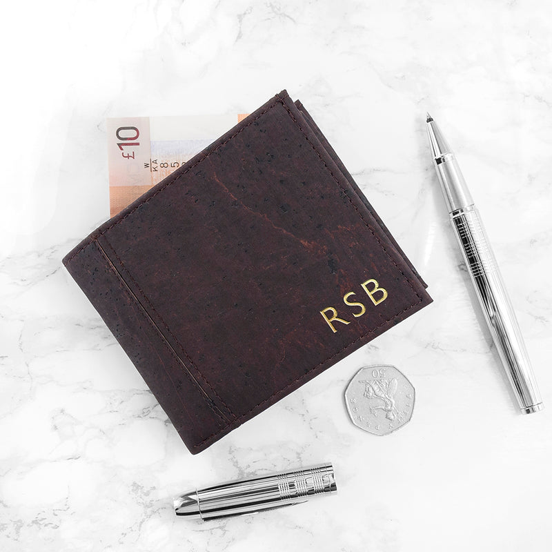 PERSONALISED DARK BROWN VEGAN LEATHER CORK WALLET