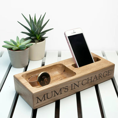 Personalised Oak Tech Holder