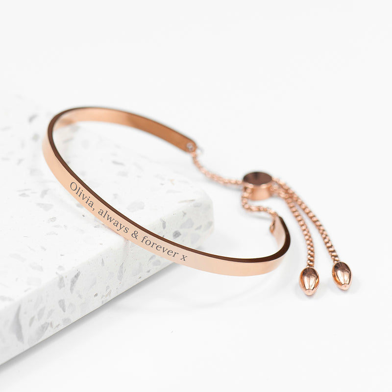 Personalised Rose Gold Affirmation Bangle Bracelet by Really Cool Gifts