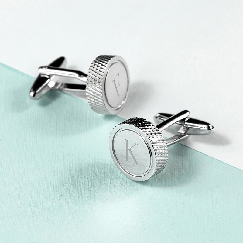 PERSONALISED ROUND RHODIUM PLATED CUFFLINKS