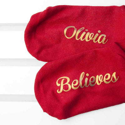 Personalised Kids Crimson And Gold Christmas Day Socks by Really Cool Gifts Really Cool Gifts