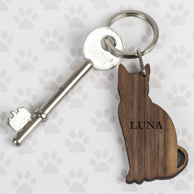 Walnut Wood Cat Shaped Keyring by Really Cool Gifts
