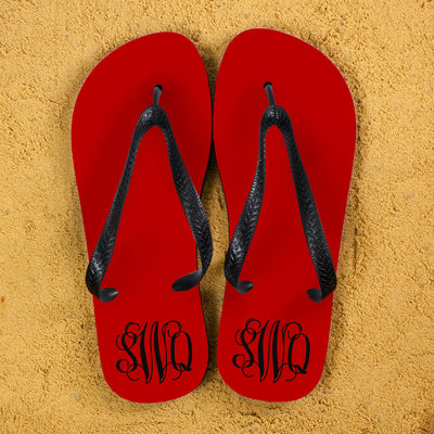 Monogrammed Flip Flops In Red And Grey by Really Cool Gifts