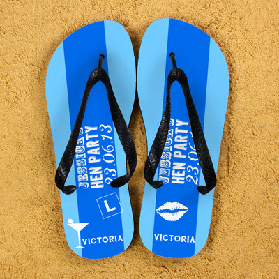 Hen Party Personalised Flip Flops In Light Blue by Really Cool Gifts Really Cool Gifts