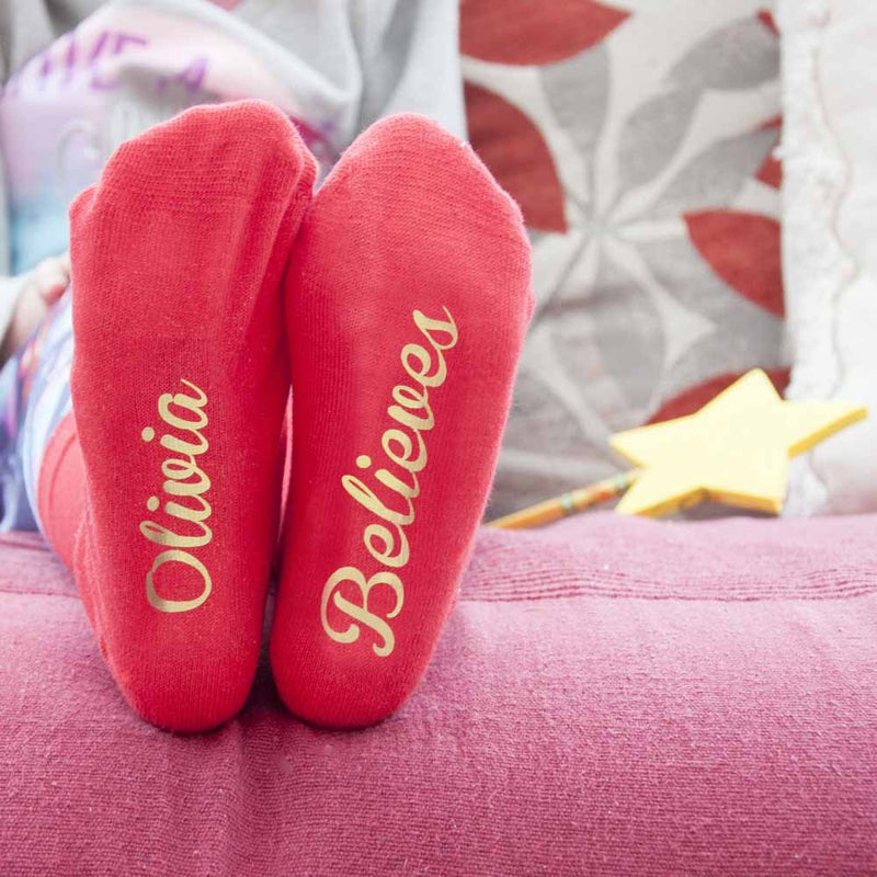 Personalised Kids Crimson And Gold Christmas Day Socks by Really Cool Gifts Really Cool Gifts