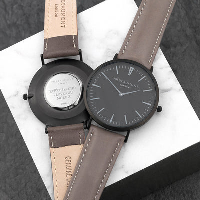 Men's Modern-vintage Personalised Watch With Black Face In Ash by Really Cool Gifts Really Cool Gifts