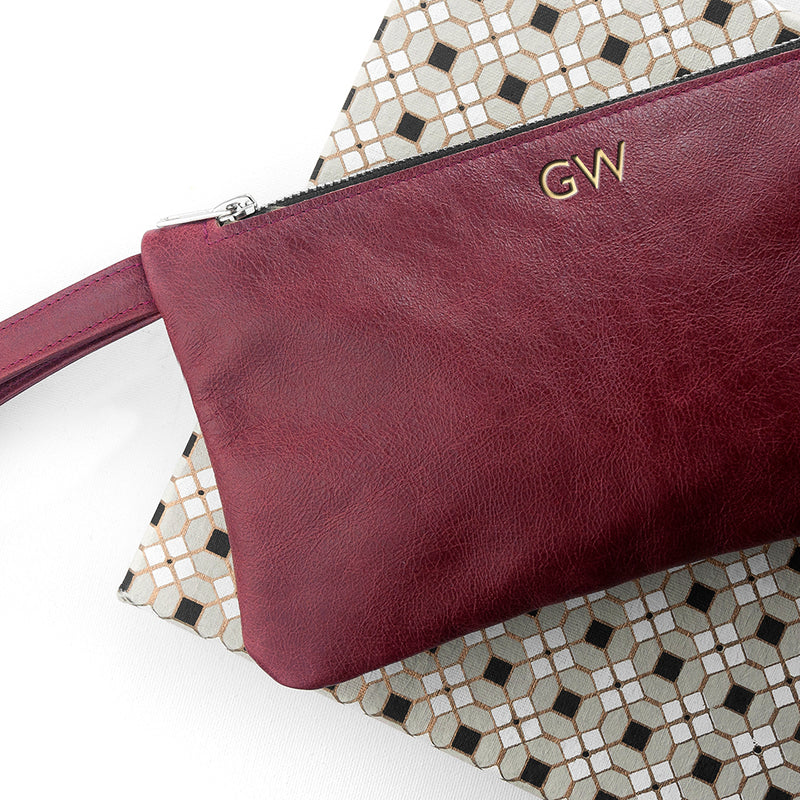 Monogrammed Burgundy Leather Clutch Bag by Really Cool Gifts Really Cool Gifts