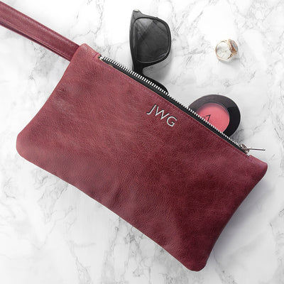 Monogrammed Burgundy Leather Clutch Bag by Really Cool Gifts Really Cool Gifts