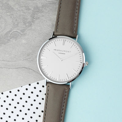 Men's Modern-vintage Personalised Leather Watch In Ash by Really Cool Gifts Really Cool Gifts