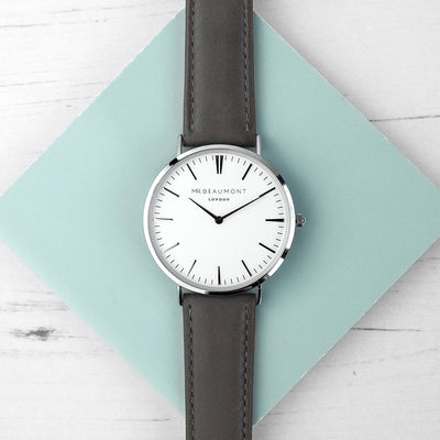 Men's Modern-vintage Personalised Leather Watch In Ash by Really Cool Gifts Really Cool Gifts