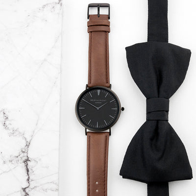 Men's Modern-vintage Personalised Watch With Black Face In Brown by Really Cool Gifts Really Cool Gifts