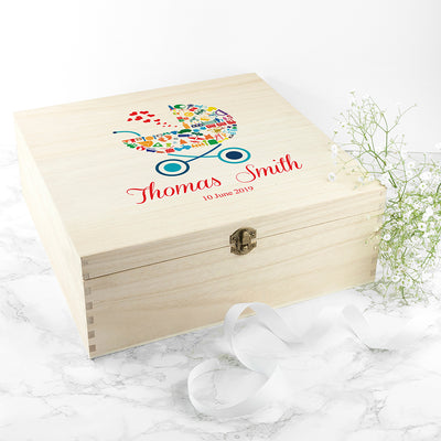 Personalised Pram Baby Boy Memory Box by Really Cool Gifts Really Cool Gifts
