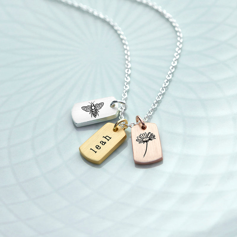 Personalised Bee And Flower Mini Tag Necklace by Really Cool Gifts Really Cool Gifts