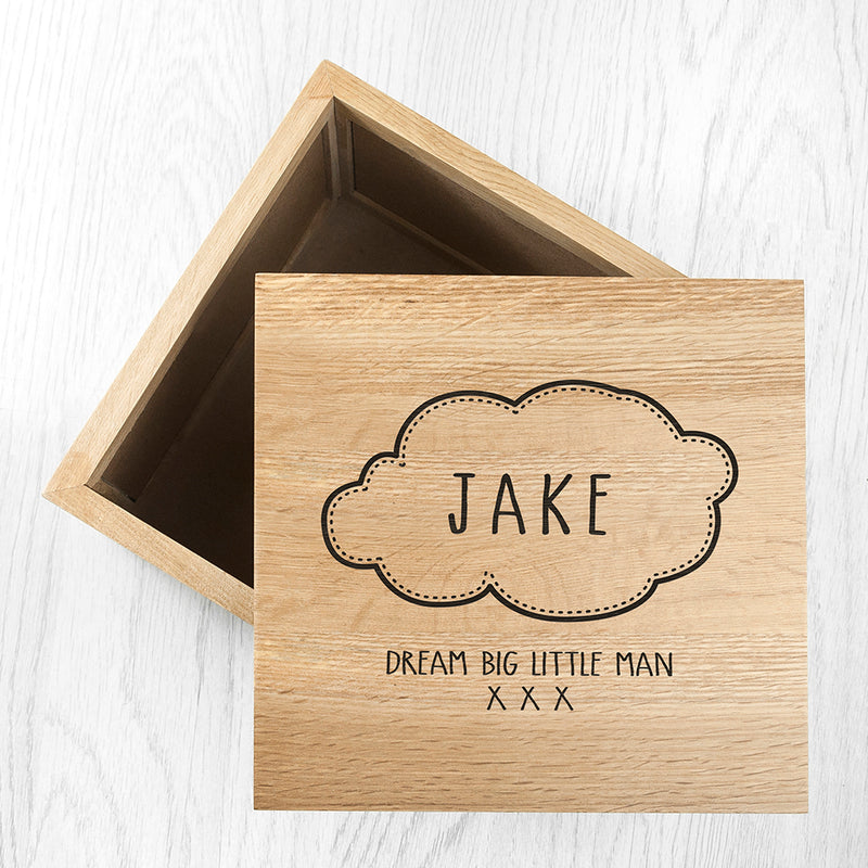 Personalised Baby Name In Cloud Oak Photo Keepsake Box by Really Cool Gifts Really Cool Gifts