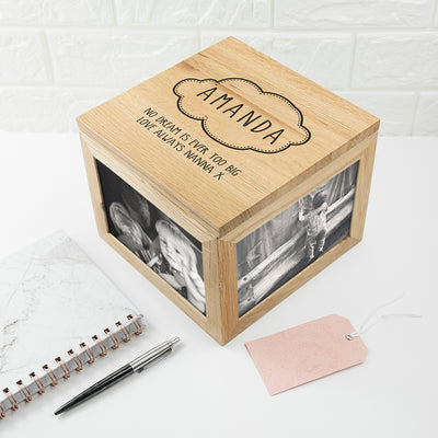 Personalised Baby Name In Cloud Oak Photo Keepsake Box by Really Cool Gifts Really Cool Gifts