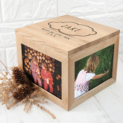 Personalised Baby Name In Cloud Oak Photo Keepsake Box by Really Cool Gifts Really Cool Gifts