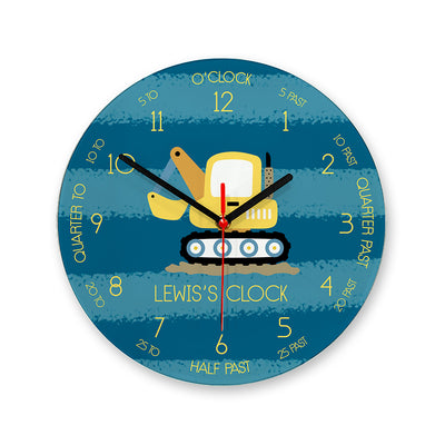 Personalised Kids Digger Glass Clock - Large by Really Cool Gifts