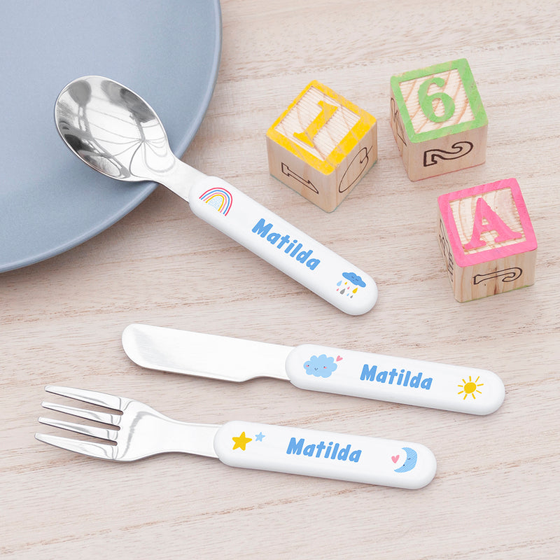 Personalised Kids Pastel Sky Cutlery Set - Metal by Really Cool Gifts