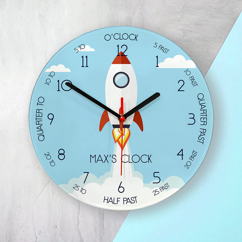 Personalised Kids Rocket Glass Clock - Large by Really Cool Gifts